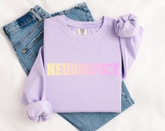 Sweatshirt Neurospicy tekst met kleurovergang, ADHD Autism Neurodivergent Crewneck, Mental Health Sweater, grappige Neurodivergent Pullover