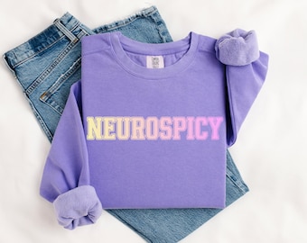 Sweatshirt Neurospicy tekst met kleurovergang, ADHD Autism Neurodivergent Crewneck, Mental Health Sweater, grappige Neurodivergent Pullover