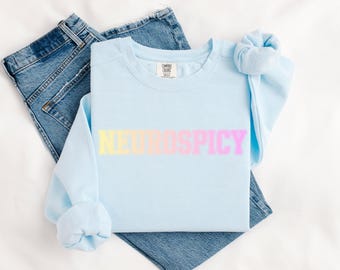 Sweatshirt Neurospicy tekst met kleurovergang, ADHD Autism Neurodivergent Crewneck, Mental Health Sweater, grappige Neurodivergent Pullover