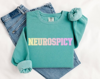 Sweatshirt Neurospicy tekst met kleurovergang, ADHD Autism Neurodivergent Crewneck, Mental Health Sweater, grappige Neurodivergent Pullover