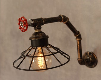 Rustic Water Pipe Wall Lamp - Industrial Style Wrought Iron Creative Lighting for Aisle, Bar, Cafe, and Restaurant Decor