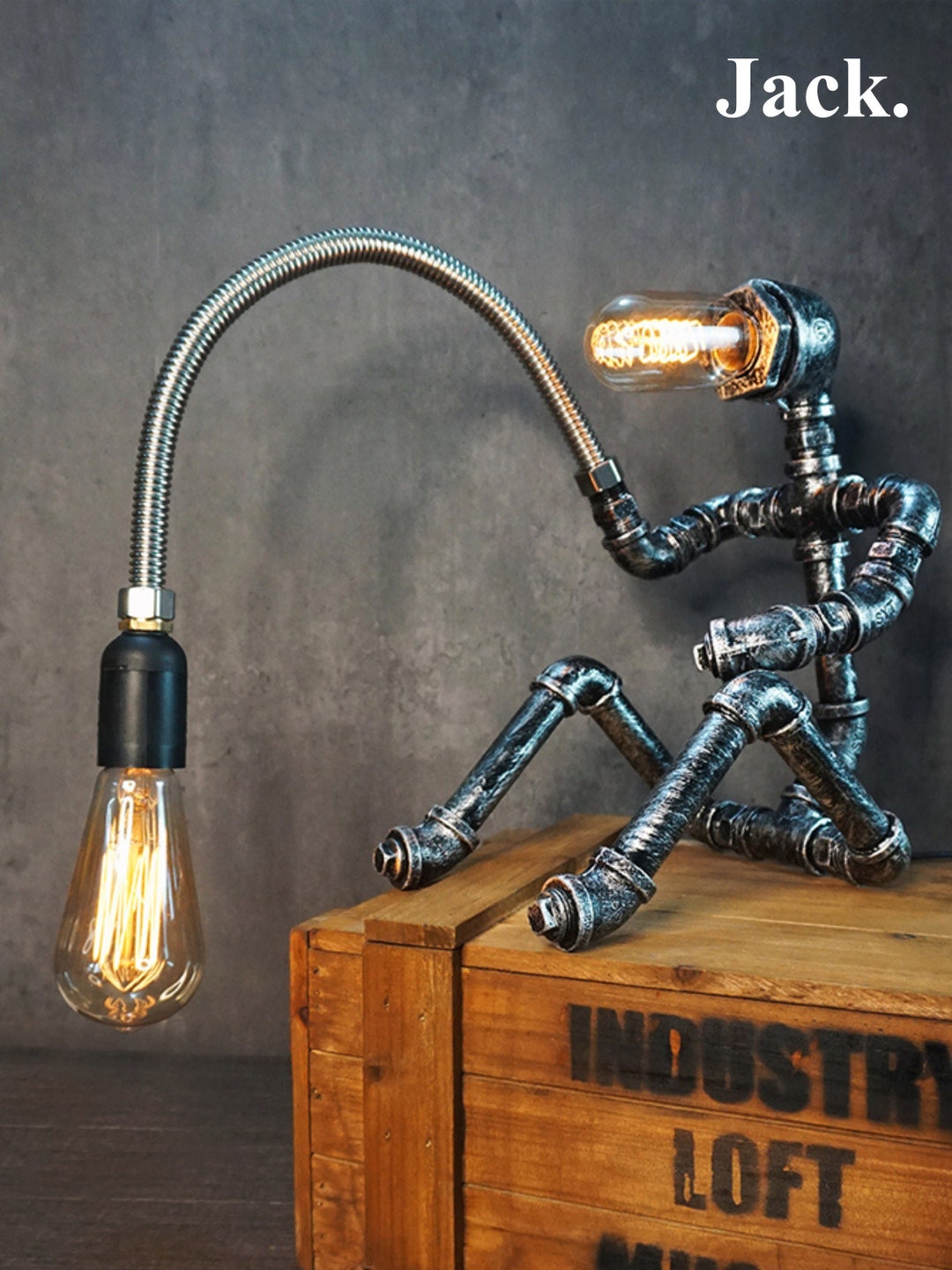 Vintage Industrial Robot Lamp Unique Iron Tube Lighting Etsy