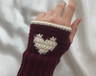 Crochet Heart Gloves, Heart Fingerless Hand Warmers