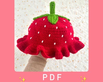 Crochet Strawberry Bucket Hat PATTERN , Pdf Pattern