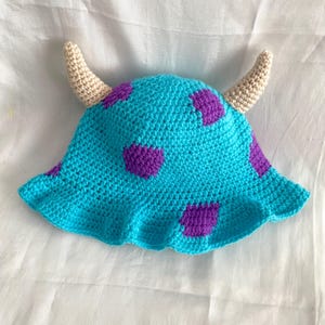 Purple-Spotted Hat with Horns, Knitted Hat, Handmade  Hat