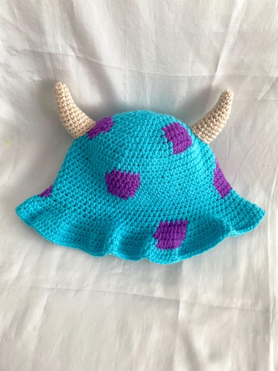 Purple-Spotted Hat with Horns, Knitted Hat, Handmade  Hat