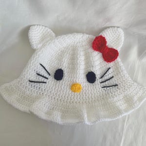 Crochet Cute Kitty Cat Bucket Hat, Knitted Hat, Handmade Hats, Crochet Hats