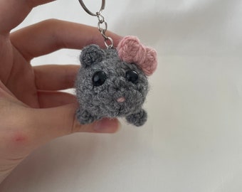 Crochet Sad Hamster Keychain, Crochet Cute Keychain