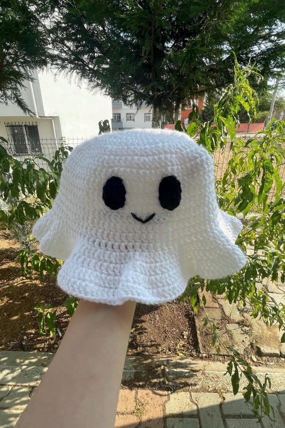 Crochet Cute Ghost Bucket Hat, Halloween Costume, Halloween Hat