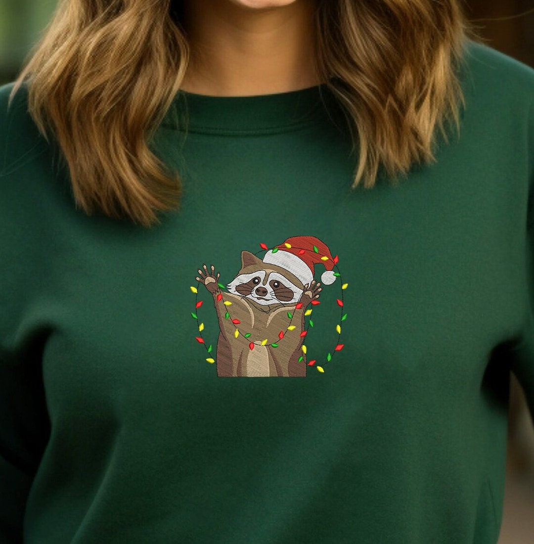 Christmas Raccoon Embroidered Sweatshirt, Embroidered Raccoon ...