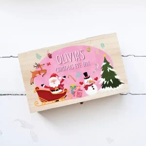 Personalised Rectangular Wooden Santa Christmas Eve Box | Personalised Christmas Eve Box | Kids Christmas Eve Box | Children's Christmas Box