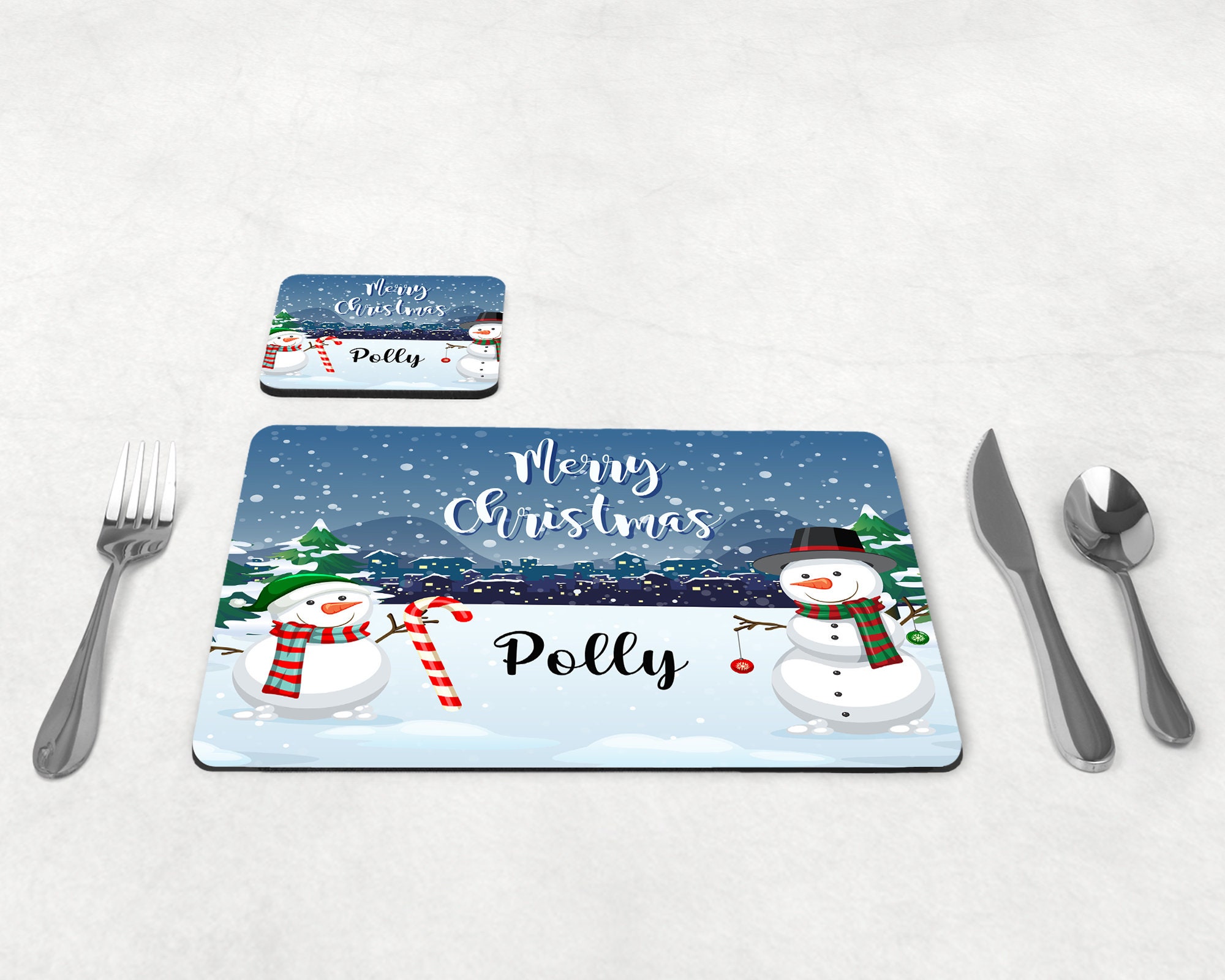 Personalised Snowman Placemat & Coaster Personalised Etsy UK