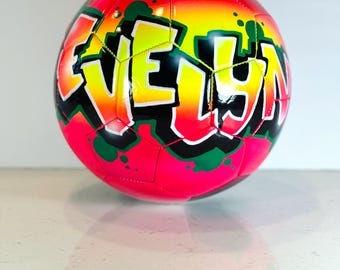 Airbrush Graffiti Sports Balls With Personalized Names! Soccer-Volleyball-Basketball- Football-Coach-Team-Birthday Gift-PartyFavors