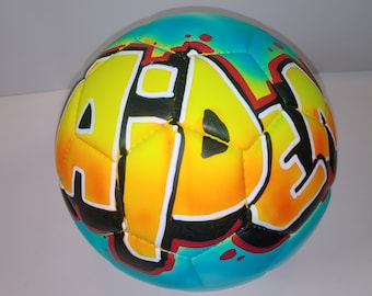Personalized Airbrush Graffiti Name on Soccer Ball, Volleyball for Girl or Boy Coach or Team