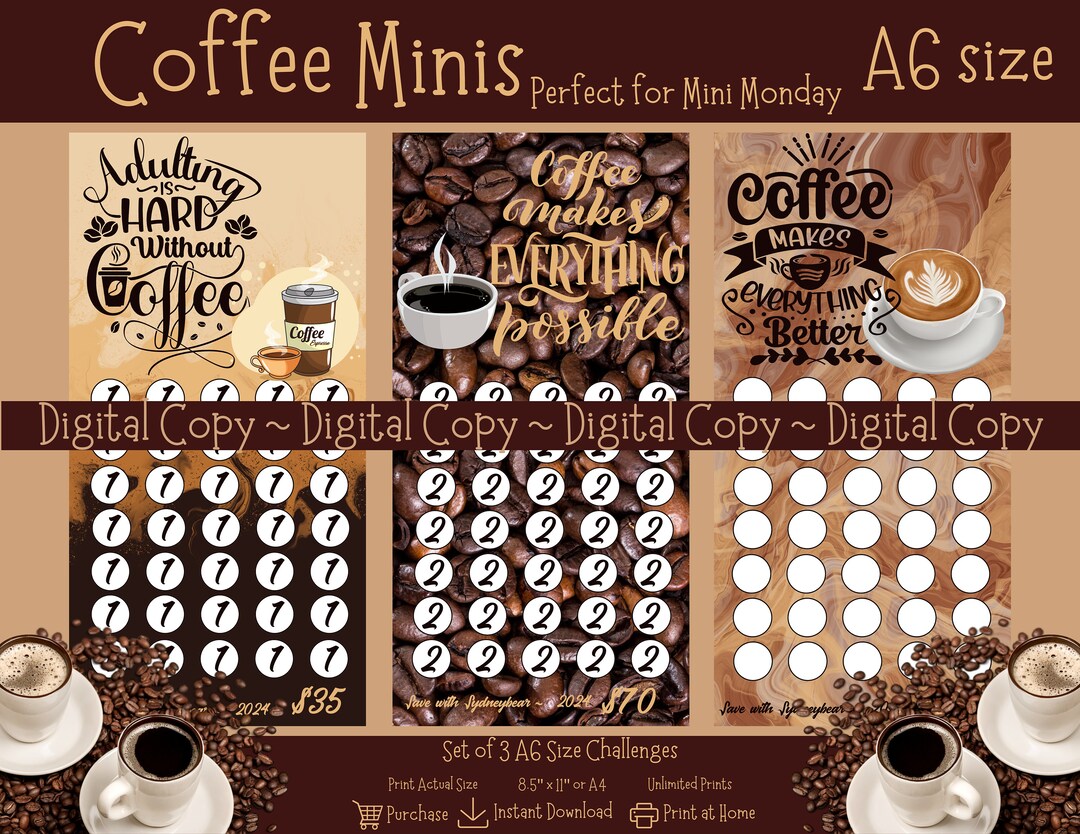 Coffee Mini Challenges Printable Download Game & Saving Tracker Cash ...