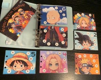 Anime Heros Mashup Laminated 300 Savings Challenge A6 Binder Cash Stuffing Sinking Fund Budget Insert Mix & Match