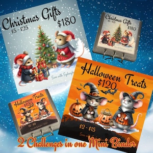 Souris de Noël et d'Halloween Mini livre à gratter 300 enveloppes pour souris Reliure défi Rembourrage en espèces Fonds d'amortissement Budget