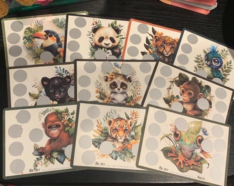 BUDGET JUNGLE Scratch Off 100 Savings Challenge A5 Inserts Game Cash Stuffing Envelope Money Sinking Fund Budget Binder Physical Laminated