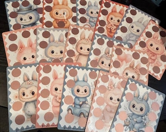 WATERCOLOR MONSTERS of Savings Bears Scratch Off 100 Challenge A5 Inserts Game Cash Stuffing Envelope Money Budget Binder Physical Laminated