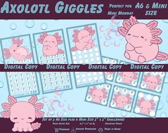 Axolotl Giggles Mini Challenges Printable Download Game & Saving Tracker Cash Stuffing Sinking Fund Budget Insert Binder Monday Minis