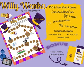 Willy Wonka Board Game Savings Challenge Printable Download Game & Cash Stuffing Sinking Budget Insert Binder