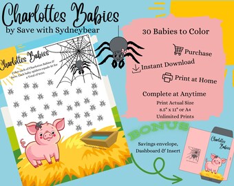 Charlottes Babies & Wilbur Savings Challenge Color Printable Download Game Cash Envelope Stuffing Sinking Fund Budget Low Income Spider Web