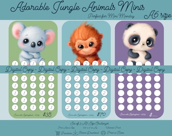 Adorable Jungle Animals Mini Challenges Printable Download Game & Saving Tracker Cash Stuffing Sinking Fund Budget Insert Binder Monday