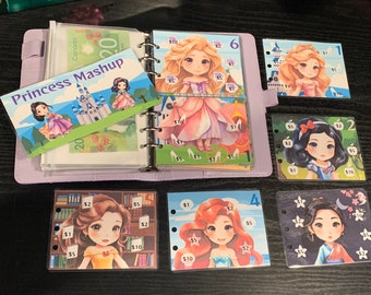 Princess Mashup Laminated 300 Savings Challenge A6 Binder Cash Stuffing Sinking Fund Budget Insert Mix & Match