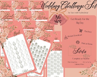 WEDDING Challenge Set Saving Envelope Inserts Printable A6 Download Game & Saving Cash Stuffing Sinking Fund Budget Binder