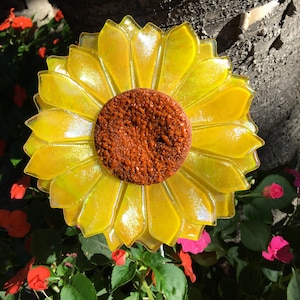 Sunflower 6&quot; | Fused Glass Flower | Garden Art | 3-D Glass Art | Handmade | Gardening Gifts | Garden Decor