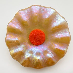 Amber Morning Glory Single 5-1/2&quot; | Fused Glass Flower | Garden Art | 3-D Glass Art | Handmade | Gardening Gifts | Garden Decor