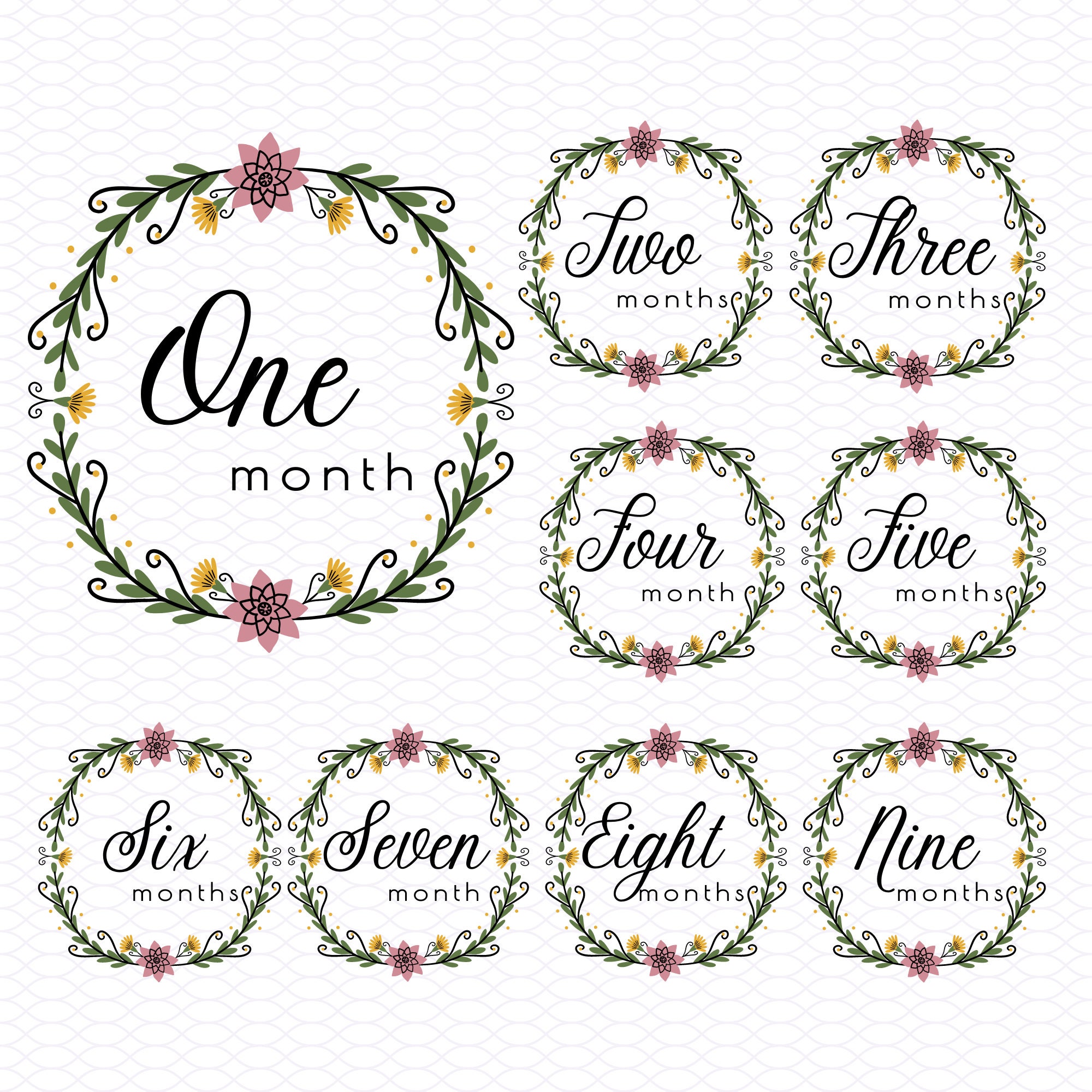 Baby Milestone Rounds SVG Png Pdf Baby Announcement Birth Stats Flower ...