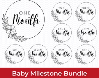 Baby milestone rounds and rectangles SVG png pdf baby announcement birth stats flower baby rounds newborn sign baby onesie sign tag design