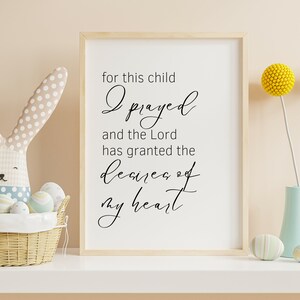 Christian Nursery Digital Download 1 Samuel 1:27 For This Child I Prayed Instant Printable Modern Simple Clean for Baby Bible Verse Art