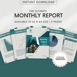 Editable Monthly Report, Business Brochure, business planner, Sales report, Budget Planner Minimalist Portrait Style, Company annual report