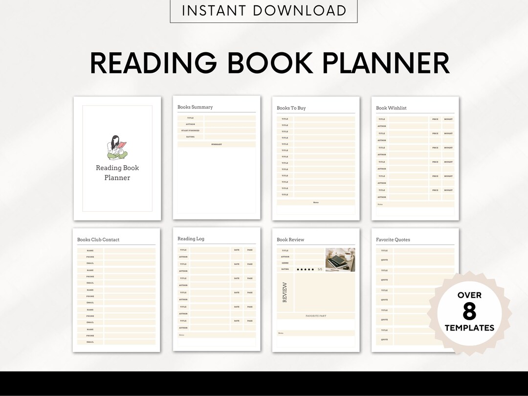 Reading Planner, Book Review, Reading Log, Reading Notes, Printable