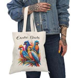 Exotic Colorful Bird Tote Bag | Vibrant Tropical Birds Print, Reusable Canvas Bag, Nature-Inspired Gift, Boho Jungle Market Bag, bird lover