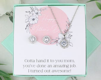 Personalized Best Mom Earrings Necklace for Mother's Day | Custom Gift for Mom | CZ Earring Necklace Set | Christmas Gift | Birthday present