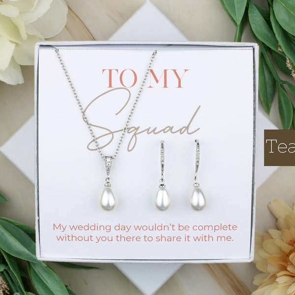 Hook Teardrop Pearl Bridesmaid Jewelry Set | To My Squad | Bridal Jewelry | Matron Of Honor Gift | Wedding Imitation Pearl Necklace Earrings