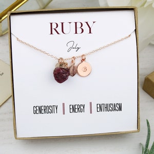 Ruby Necklace | July Birthstone | Birthday Gift | Best Friend Gift |  Custom Raw Birthstone | Tourmaline Birthstone | Raw Ruby Pendant Charm