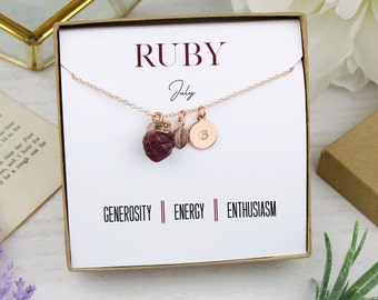 Ruby Necklace | July Birthstone | Birthday Gift | Best Friend Gift |  Custom Raw Birthstone | Tourmaline Birthstone | Raw Ruby Pendant Charm