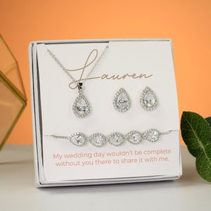Teardrop Bridesmaid Jewelry Set | To My Squad Gift | Bridal Jewelry | Maid Of Honor Gift | Wedding Party Gift Ideas Round Necklace Earrings