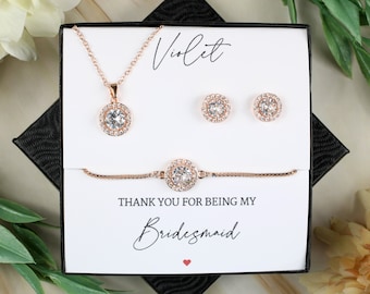 Round Bridesmaid Jewelry Set | Personalized Gift | Bridal Jewelry | Matron Of Honor Gift | Wedding Party Gift Ideas Round Necklace Earrings