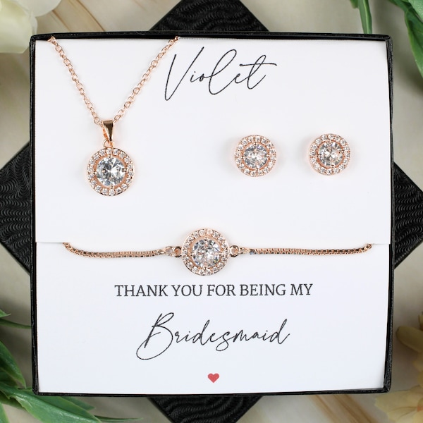 Round Bridesmaid Jewelry Set | Personalized Gift | Bridal Jewelry | Matron Of Honor Gift | Wedding Party Gift Ideas Round Necklace Earrings