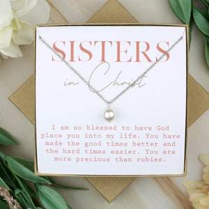 Sisters In Christ Necklace | Personalized Pearl Necklace | Gifts For Her | Bff Gift Idea | Niece Granddaughter Cousin Religious Necklace