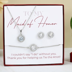 To My Bridesmaid | Round Bridesmaid Jewelry Set | Bridal Jewelry | Matron Of Honor Gift | Wedding Party Gift Ideas Round Necklace Earrings