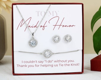 To My Bridesmaid | Round Bridesmaid Jewelry Set | Bridal Jewelry | Matron Of Honor Gift | Wedding Party Gift Ideas Round Necklace Earrings