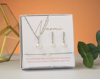 Pearl Bridesmaid Jewelry Set | Cubic Zirconia, Hypoallergenic