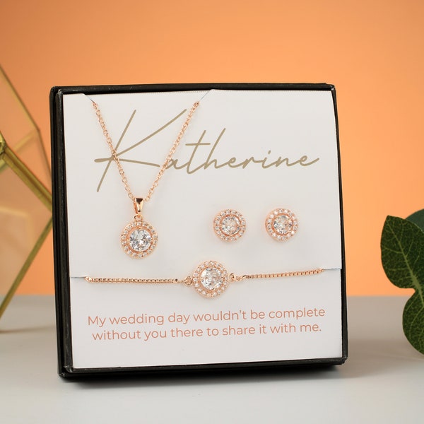 Round Bridesmaid Jewelry Set | To My Squad Gift | Bridal Jewelry | Matron Of Honor Gift | Wedding Party Gift Ideas Round Necklace Earrings