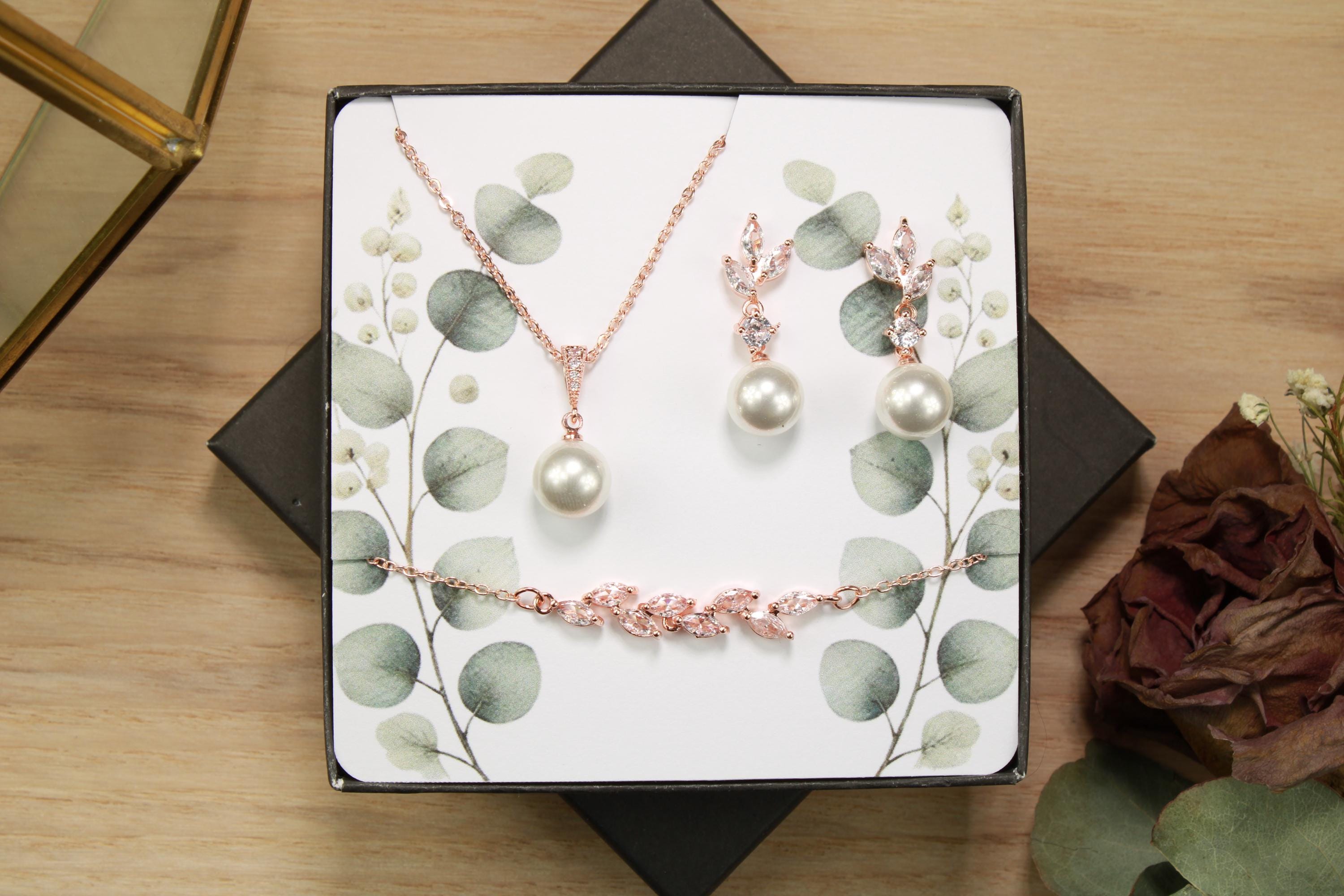 Lot De 3 Bijoux Perles Artificielles - Parure Collier Bracelet Boucles D'Oreilles Blanche Élégante